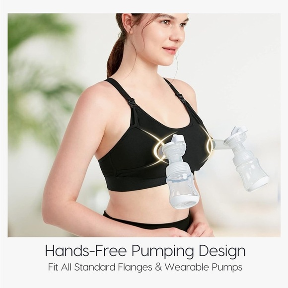 Hands Free Pumping Adjustable Nursing Bra Set of 2/Beige and Black Women Size L - Picture 8 of 11